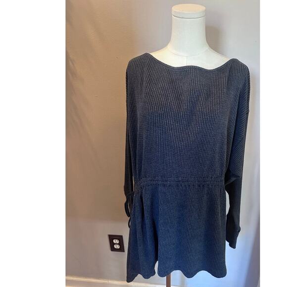 Free People Josie Thermal Dress Medium Black Waffle knit dress tunic - Picture 9 of 13